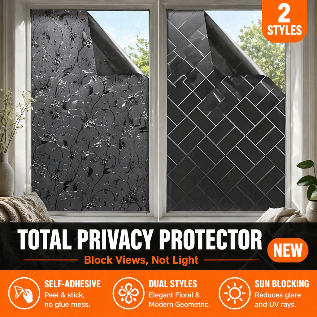 Home Bathroom Window Tint - Privacy Blackout Window Film Self Adhesive