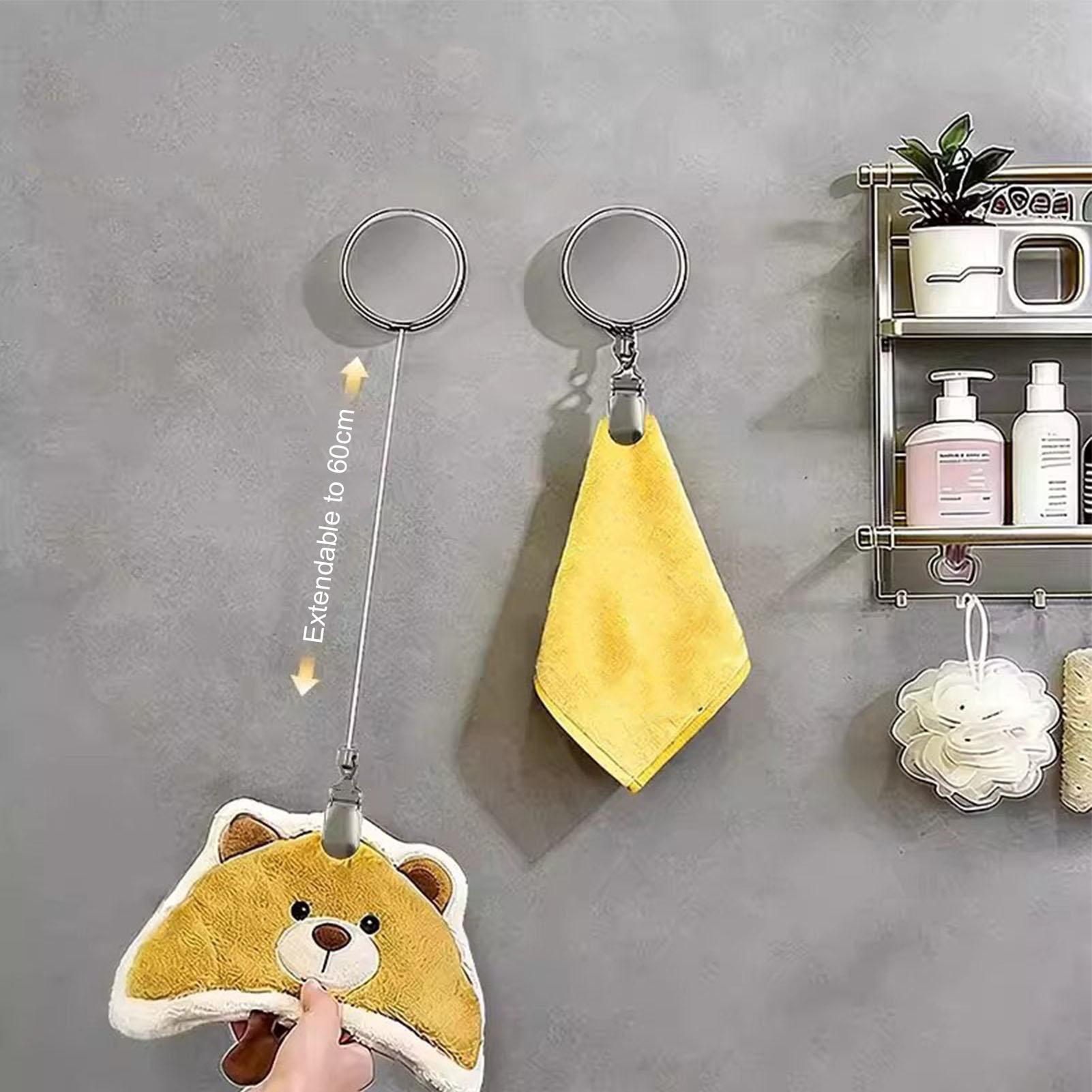 Home Bathroom Towels - 1pcs Automatic Retractable Towel Rack Self-Adhesive