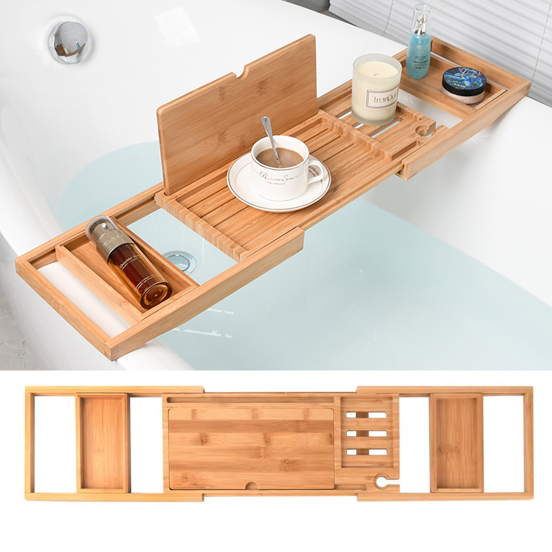 Bath Caddy Tray - Expandable Wooden Bathtub Tray Home Storage