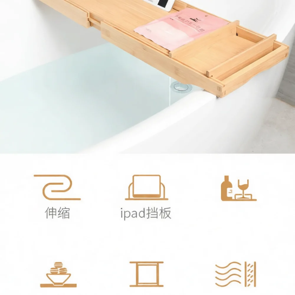 Bath Caddy Tray - Luxury Adjustable Bathtub Caddy Tray Bamboo