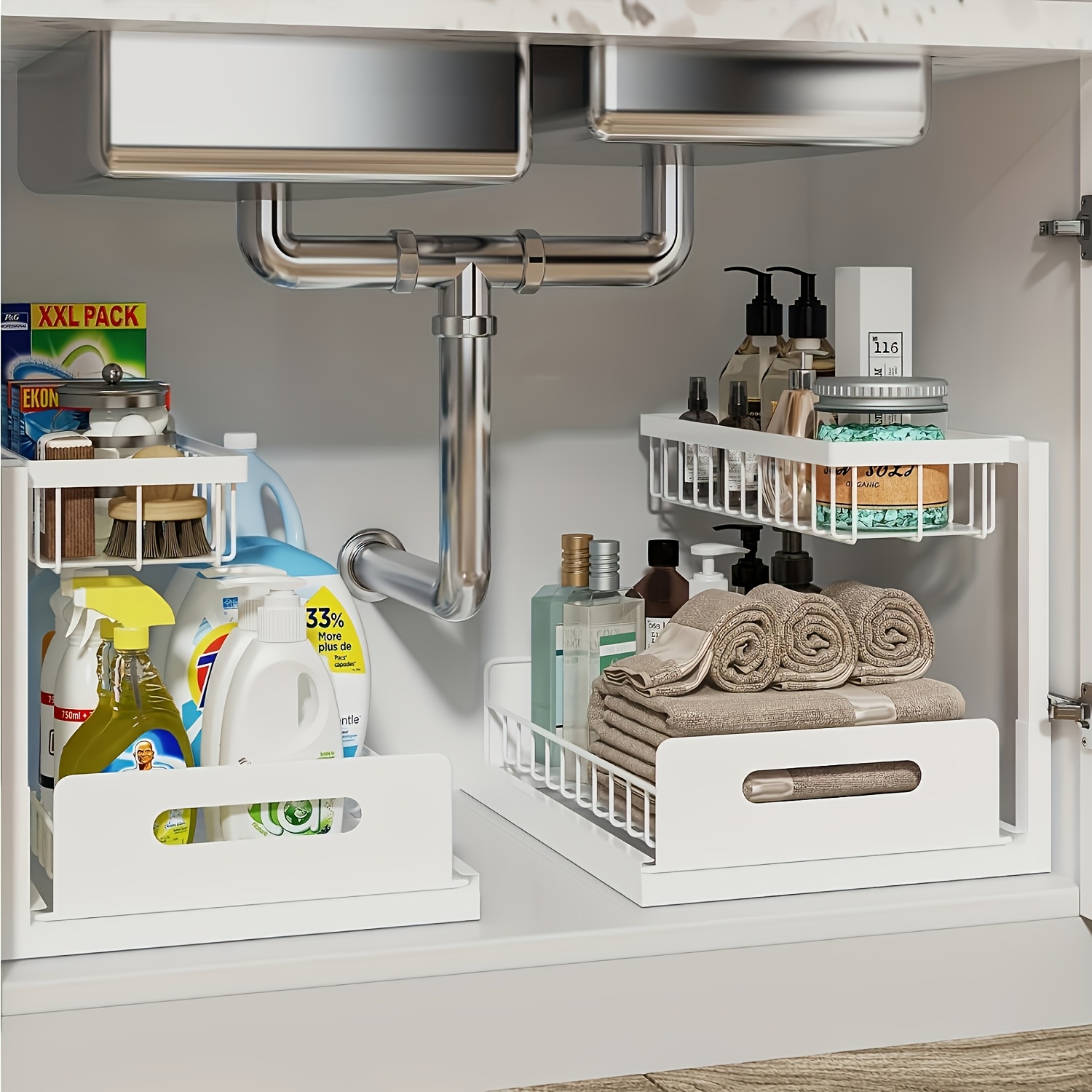 Home Goods Bathroom Cabinets - Pull-Out Under Sink Organizer, 2-Tier Sliding