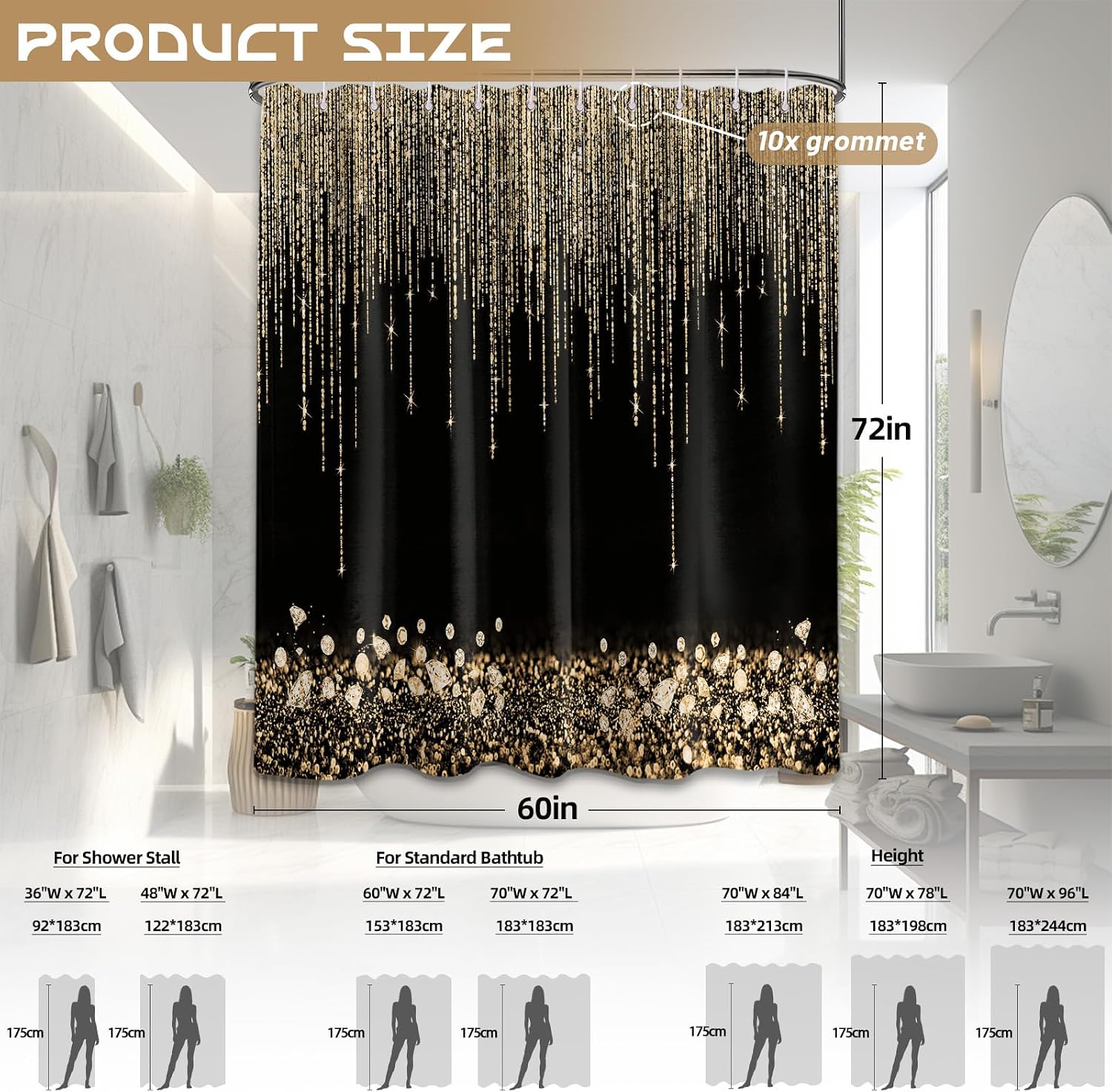 Luxurious Gold Glitter Shower  - Home Bathroom Spa recension och pris