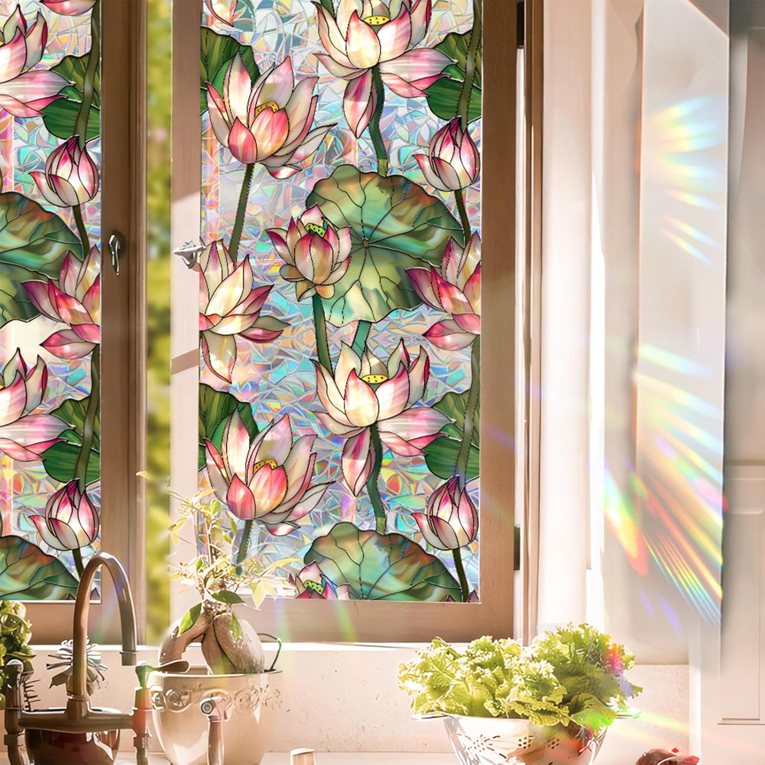 Lotus Flowers Stained Glass Wi - Home Bathroom Window Tint recension och pris