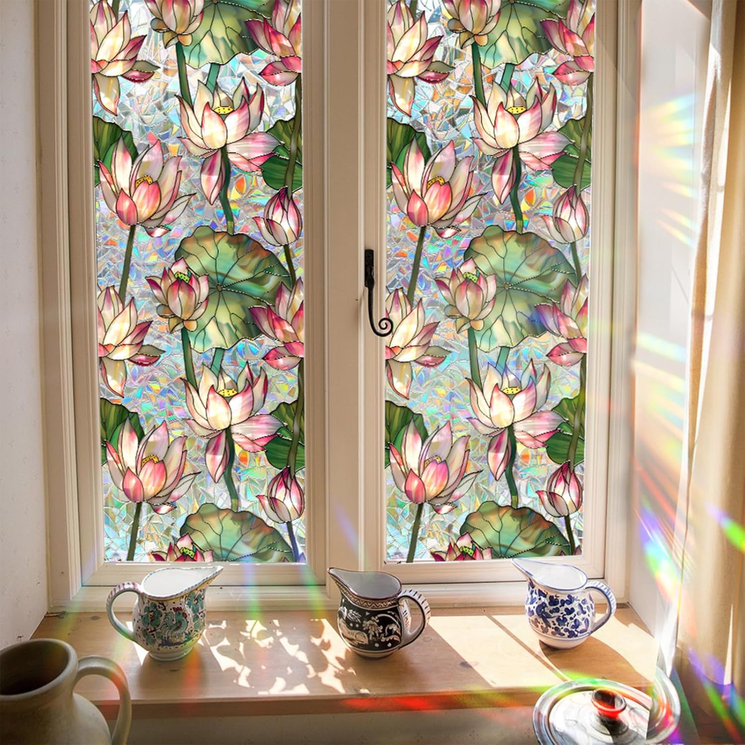 Lotus Flowers Stained Glass Wi - Home Bathroom Window Tint recension och pris
